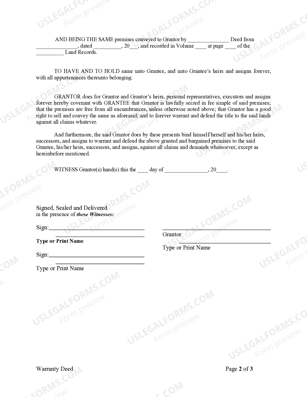 Connecticut Warranty Deed from Individual to a Trust Deed Trust US