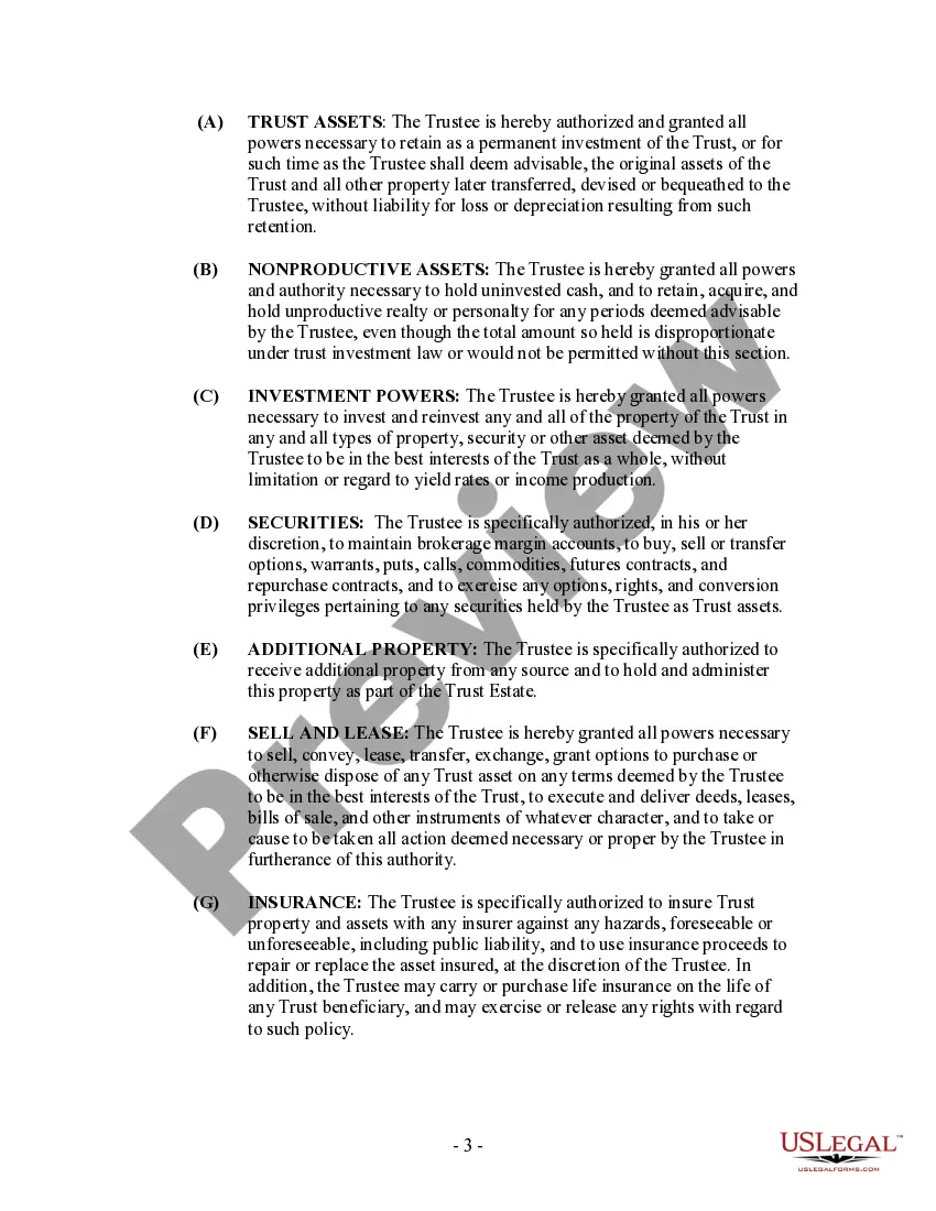 Preview Revocable Living Trust Agreement with Sum Certain to Spouse in Trust, Part of Remainder to Two of Children and Final Remainder to Education Trust