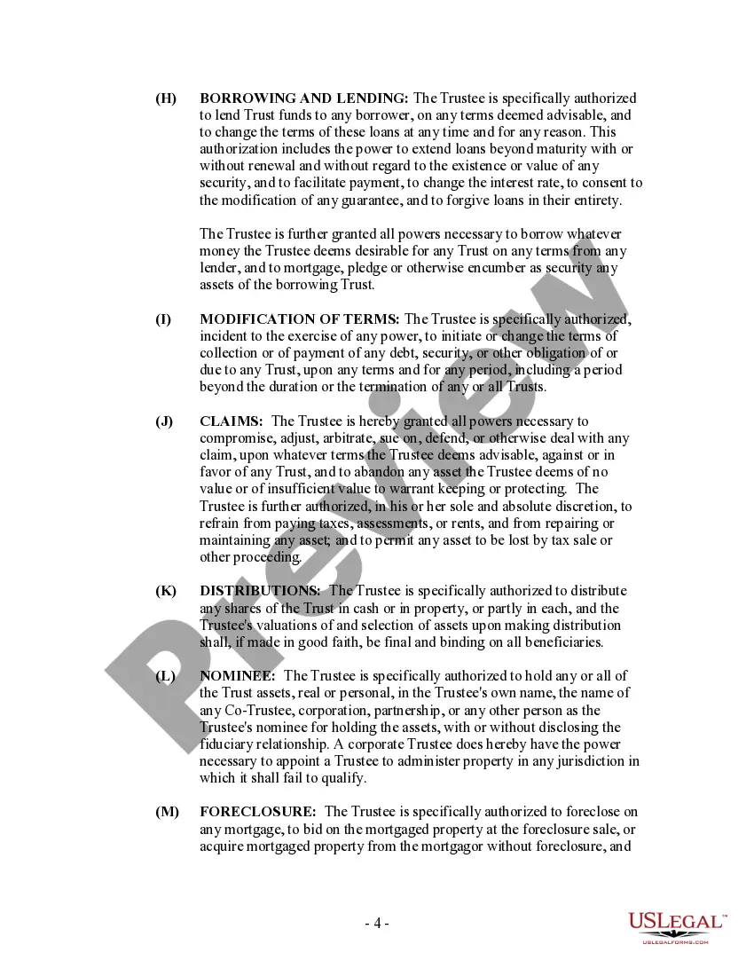 Preview Revocable Living Trust Agreement with Sum Certain to Spouse in Trust, Part of Remainder to Two of Children and Final Remainder to Education Trust