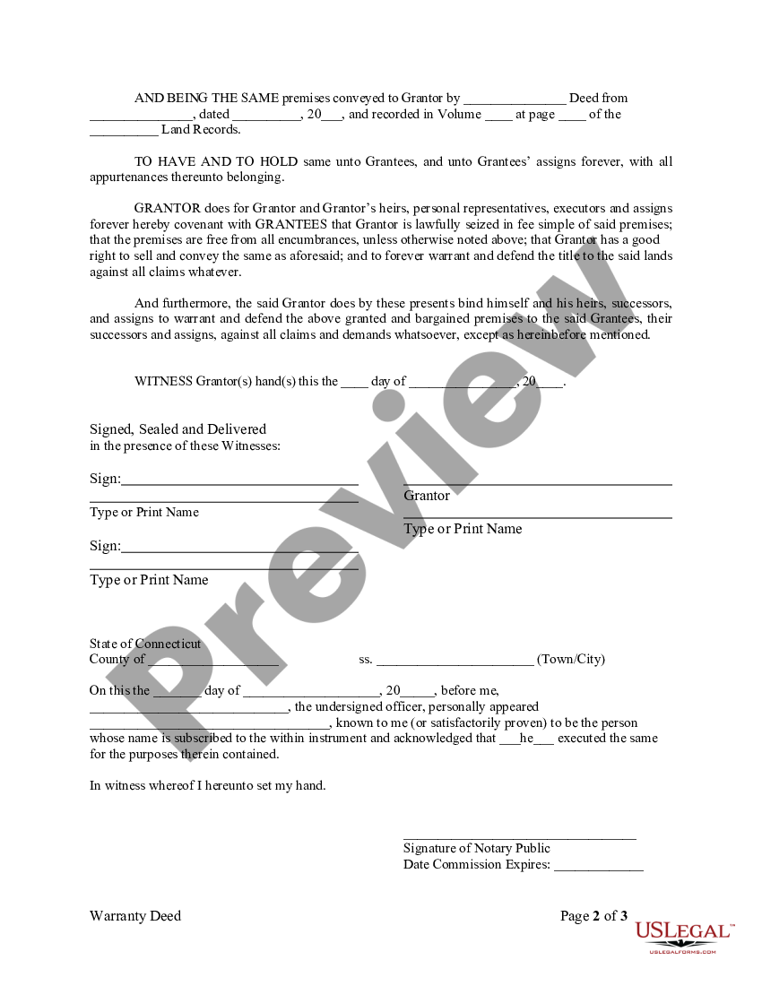 Connecticut Warranty Deed From Husband To Himself And Wife Us Legal Forms 1529