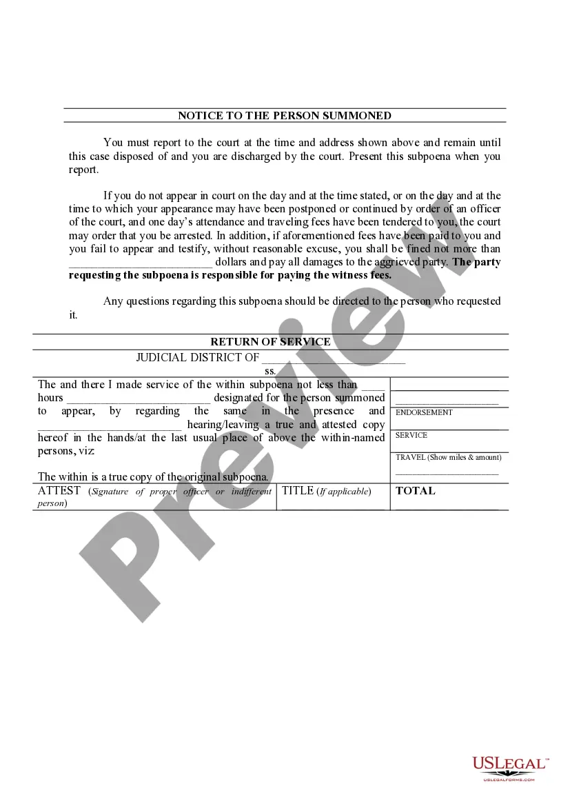 Preview Witness Subpoena and Request for Production of Documents