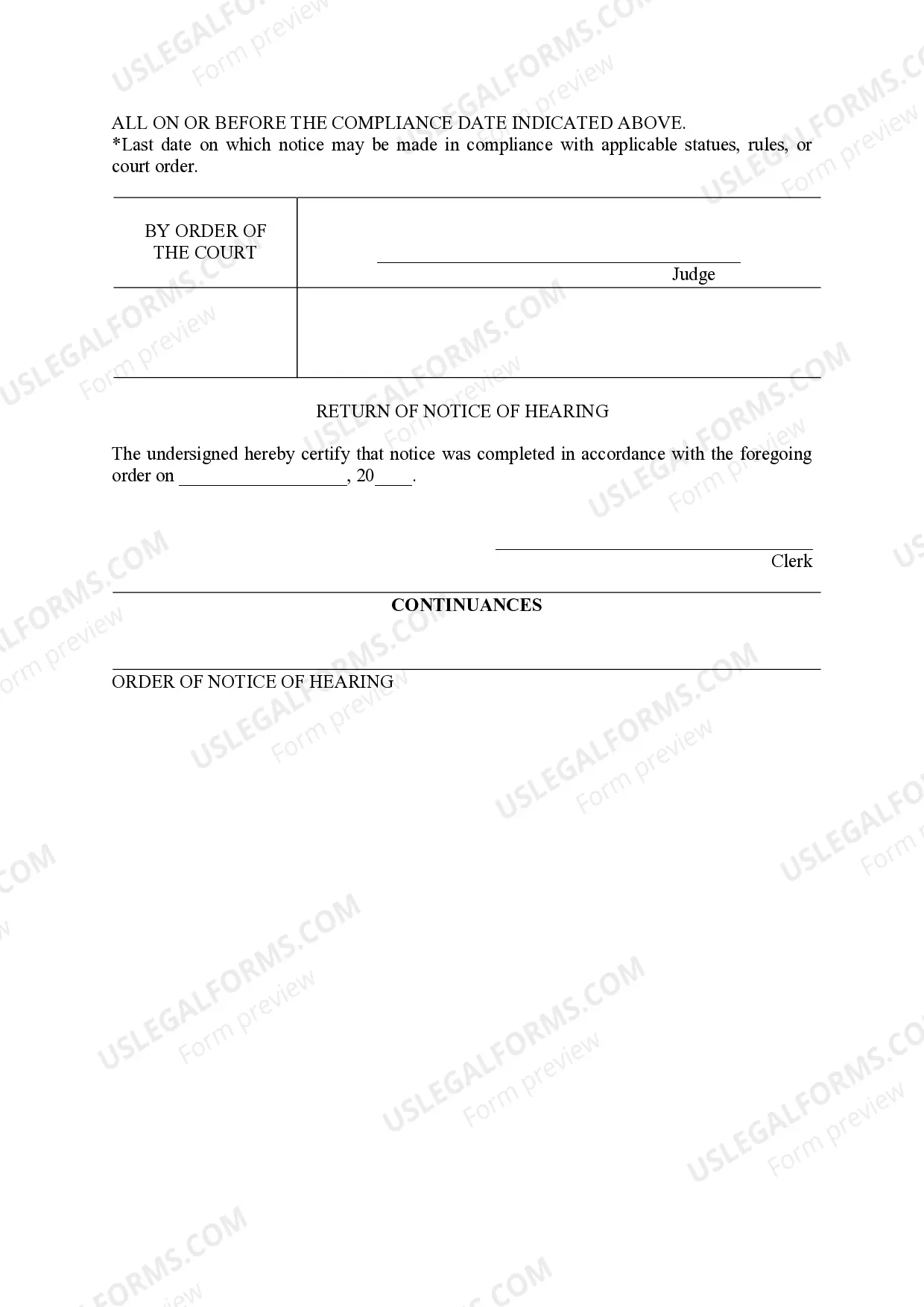 Preview Order of Notice of Hearing