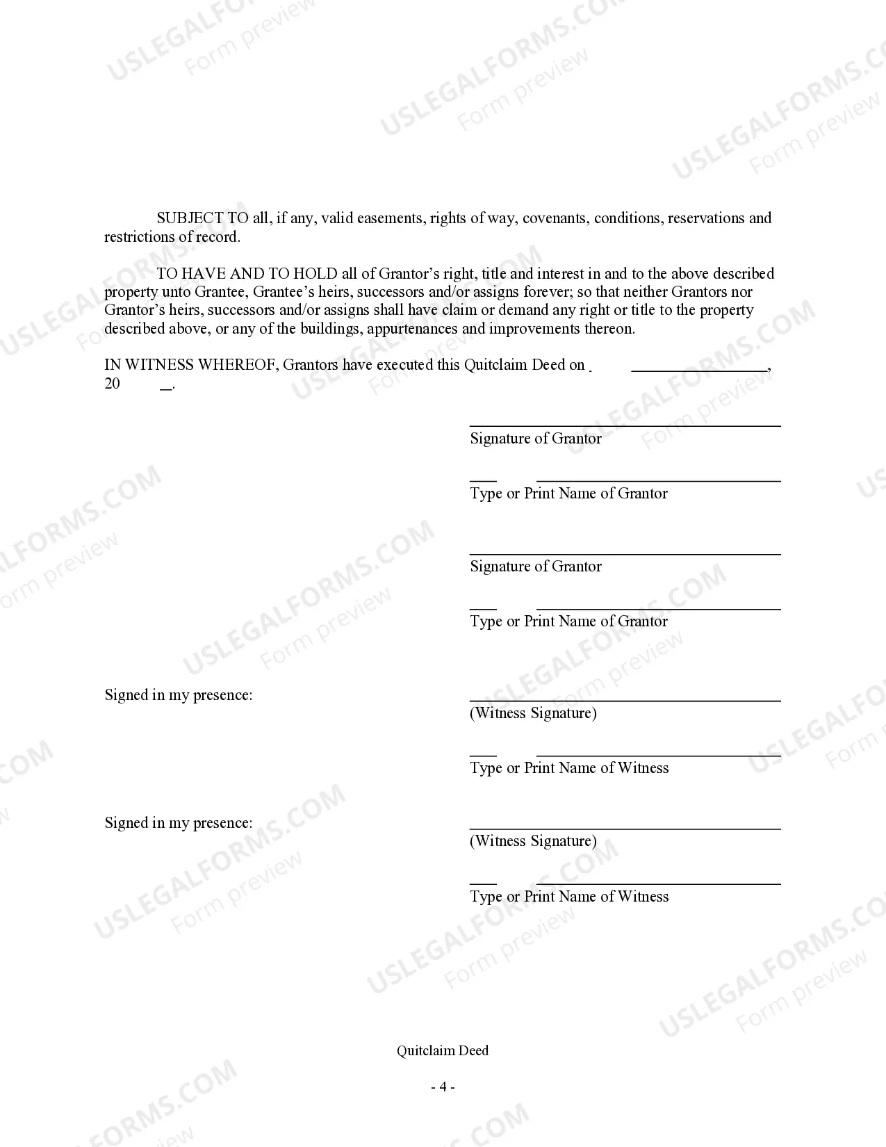 Preview Quitclaim Deed - Two Individuals to One Individual