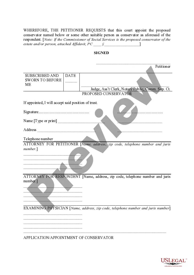 Get Application for Appointment of Conservator of a Person or Business Preview Application for Appointment of Conservator of a Person or Business