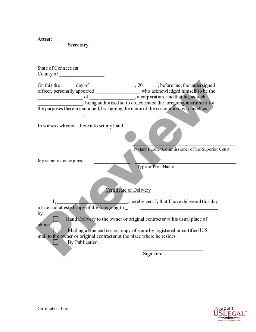 Preview Certificate of Lien by Corporation or LLC