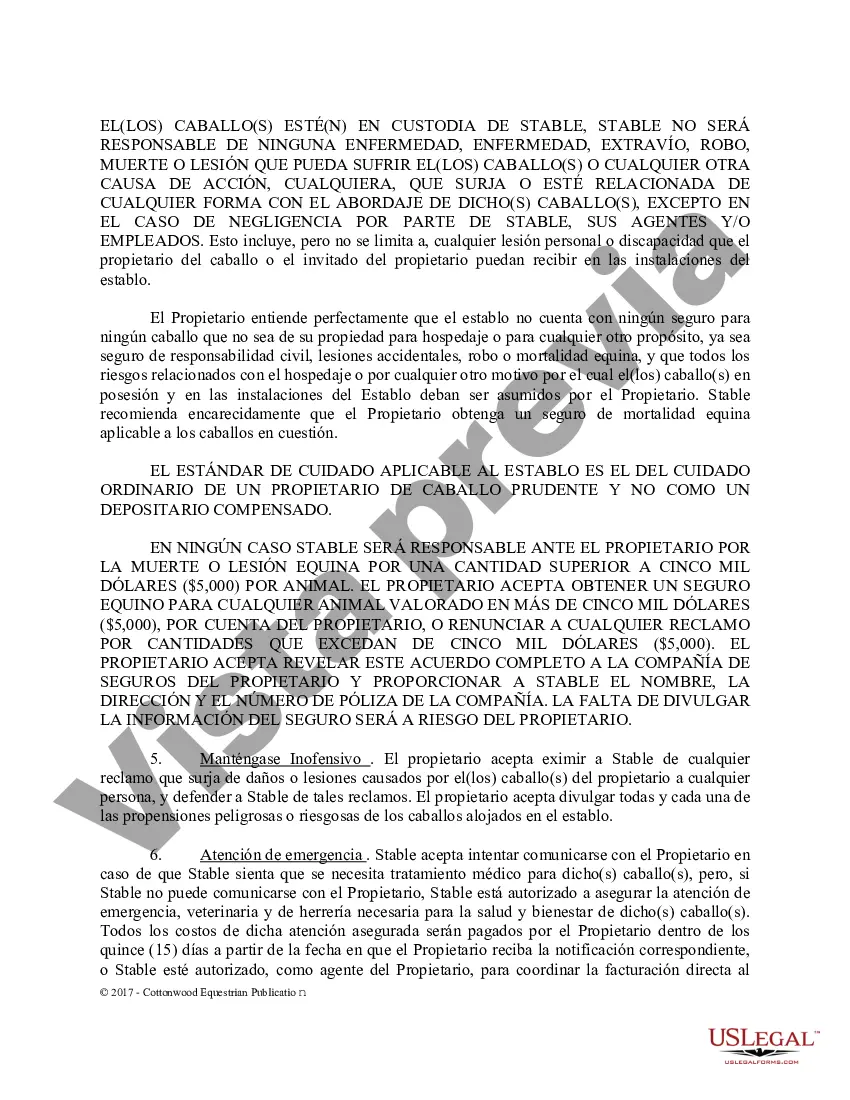 Preview Acuerdo de establo de embarque - Formularios equinos de caballos