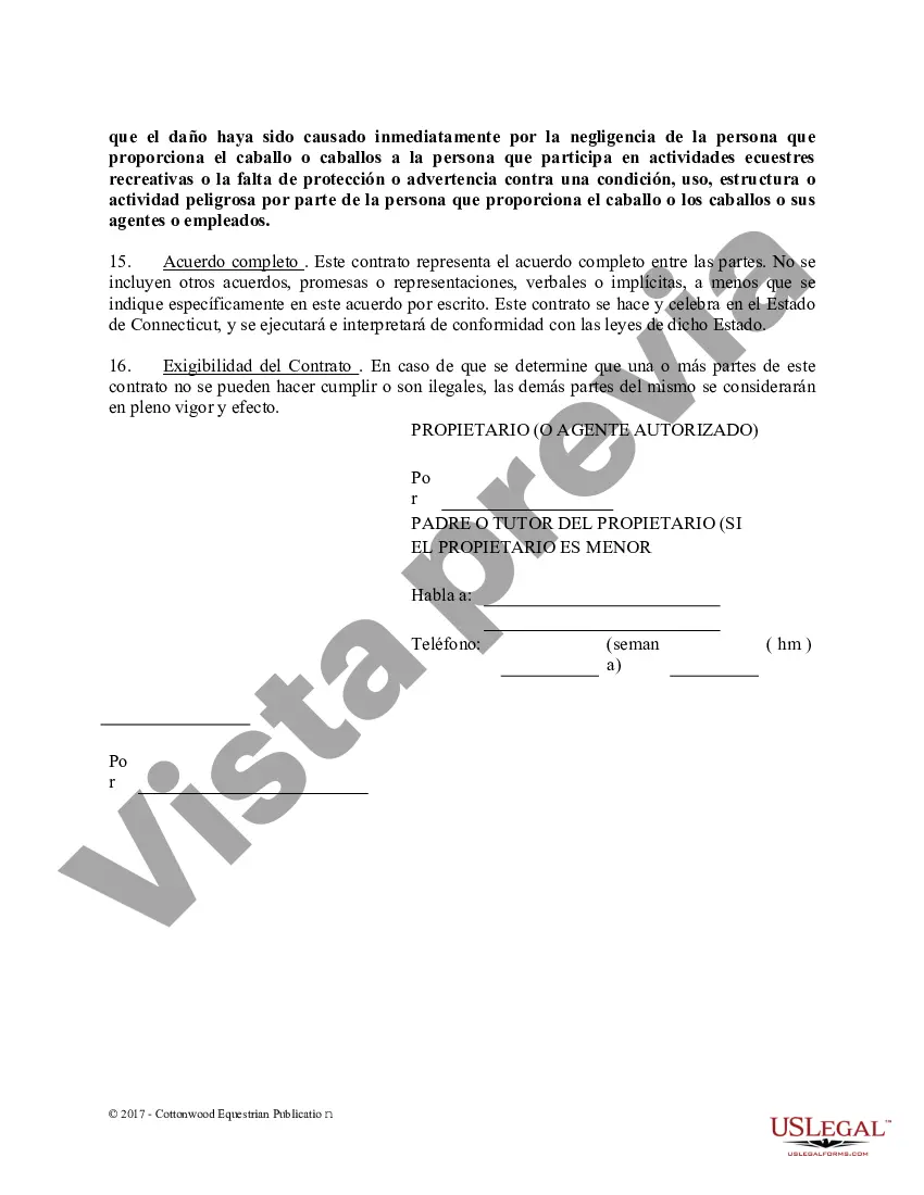 Preview Acuerdo de establo de embarque - Formularios equinos de caballos