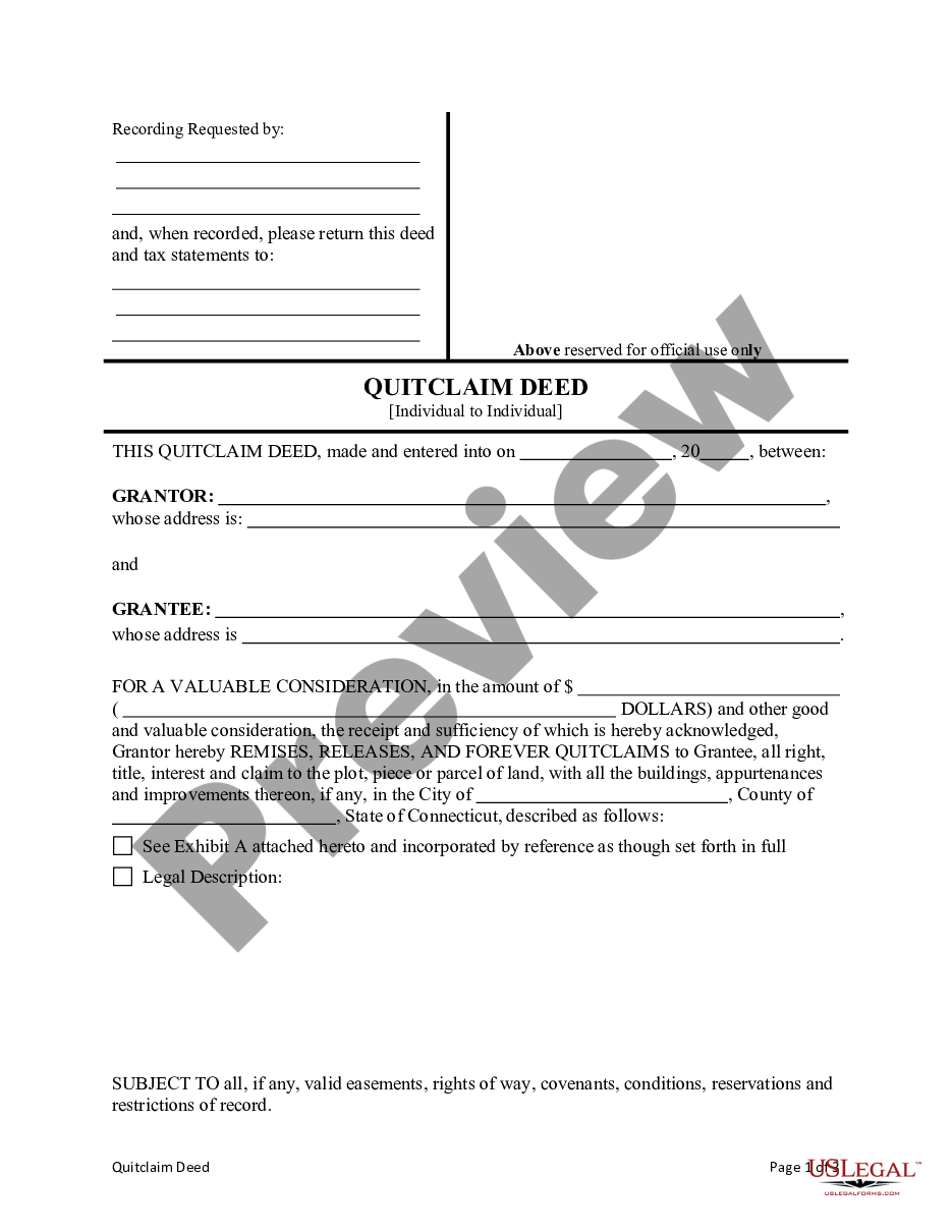 connecticut-quitclaim-deed-from-individual-to-individual-quit-claim