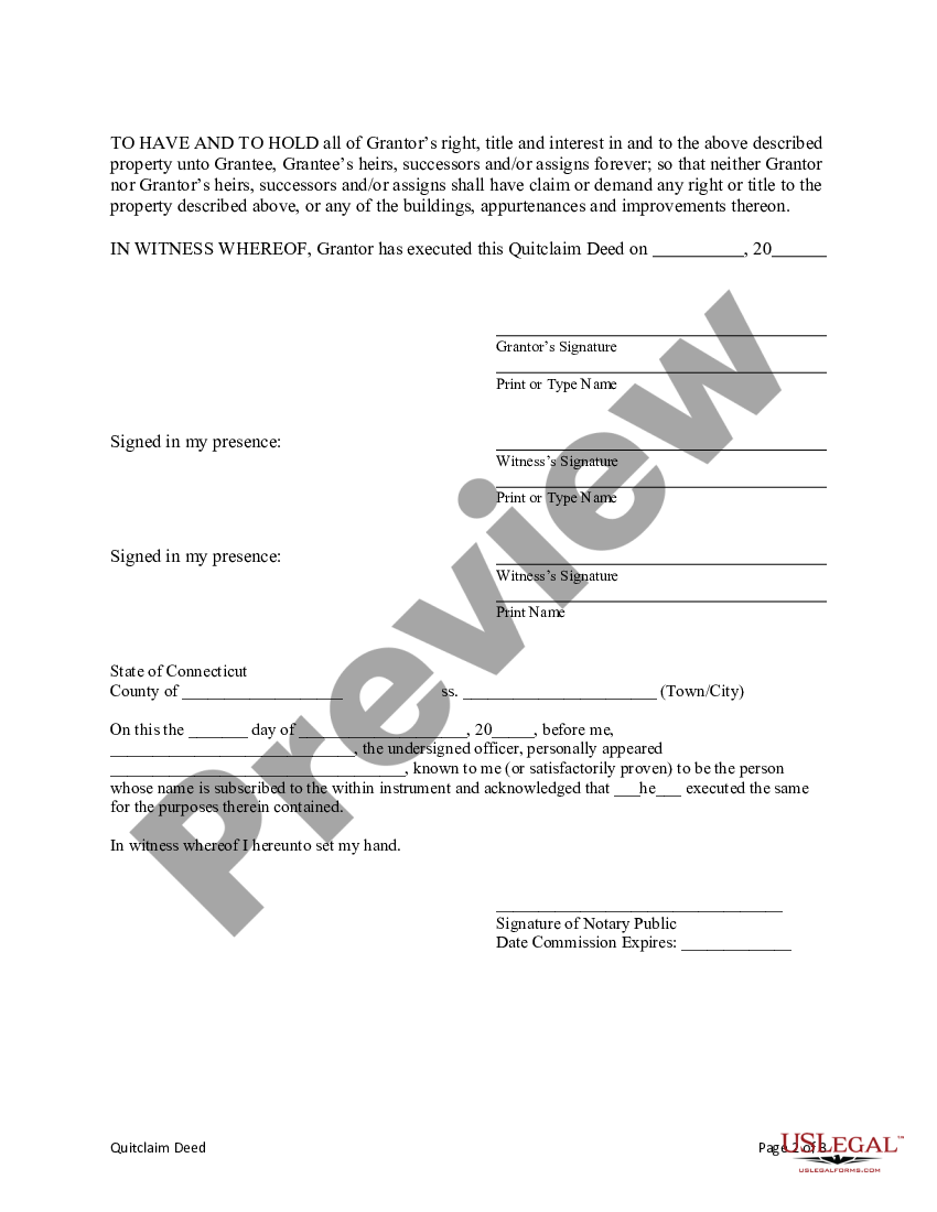 Connecticut Quitclaim Deed From Individual To Individual Quitclaim Deed Ct Us Legal Forms 8070