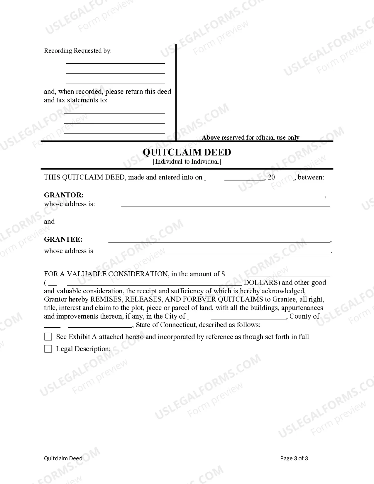 Preview Quitclaim Deed from Individual to Individual