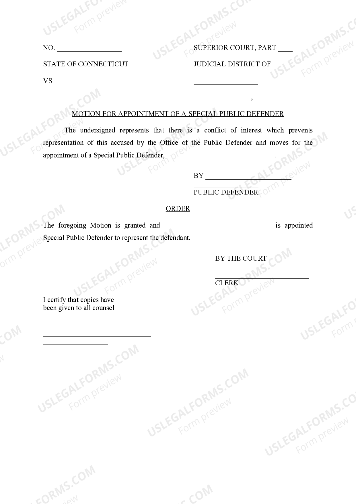 Connecticut Motion for Appointment of a Special Public Defender