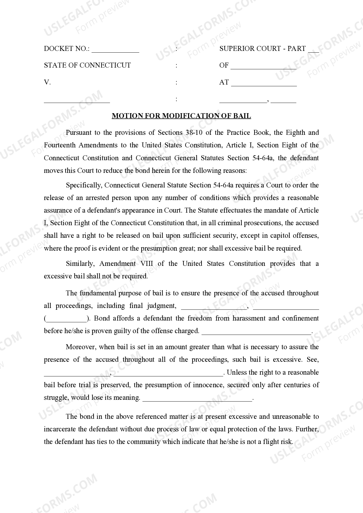 Stamford Connecticut Motion for Modification of Bail