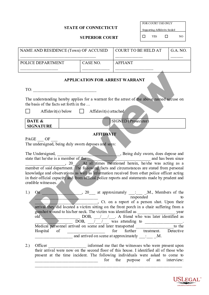 Connecticut Application for Arrest Warrant US Legal Forms