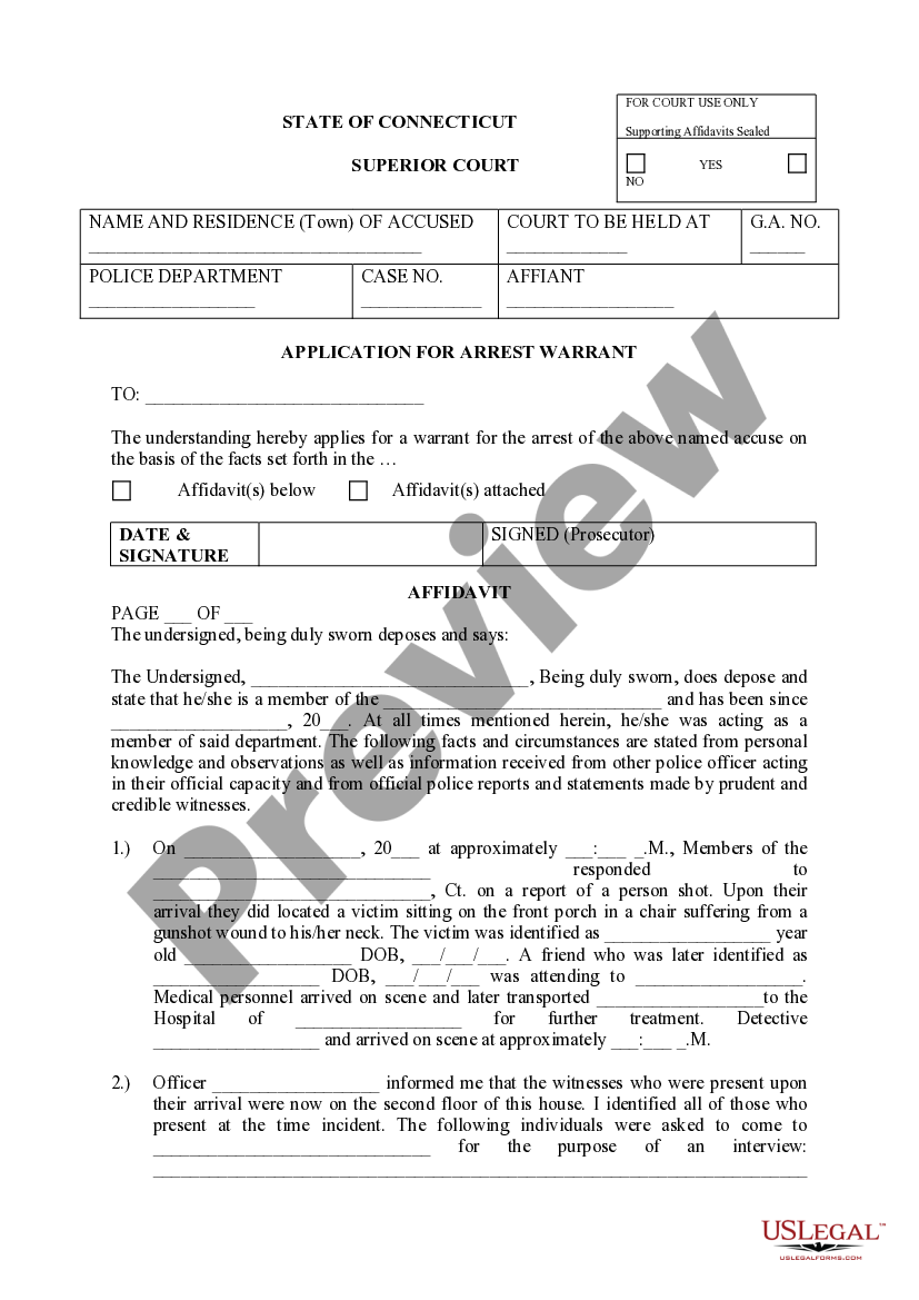 Connecticut Application For Arrest Warrant US Legal Forms