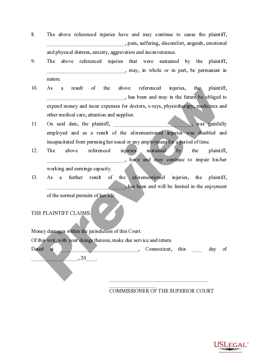 Connecticut Complaint (Slip and Fall) US Legal Forms
