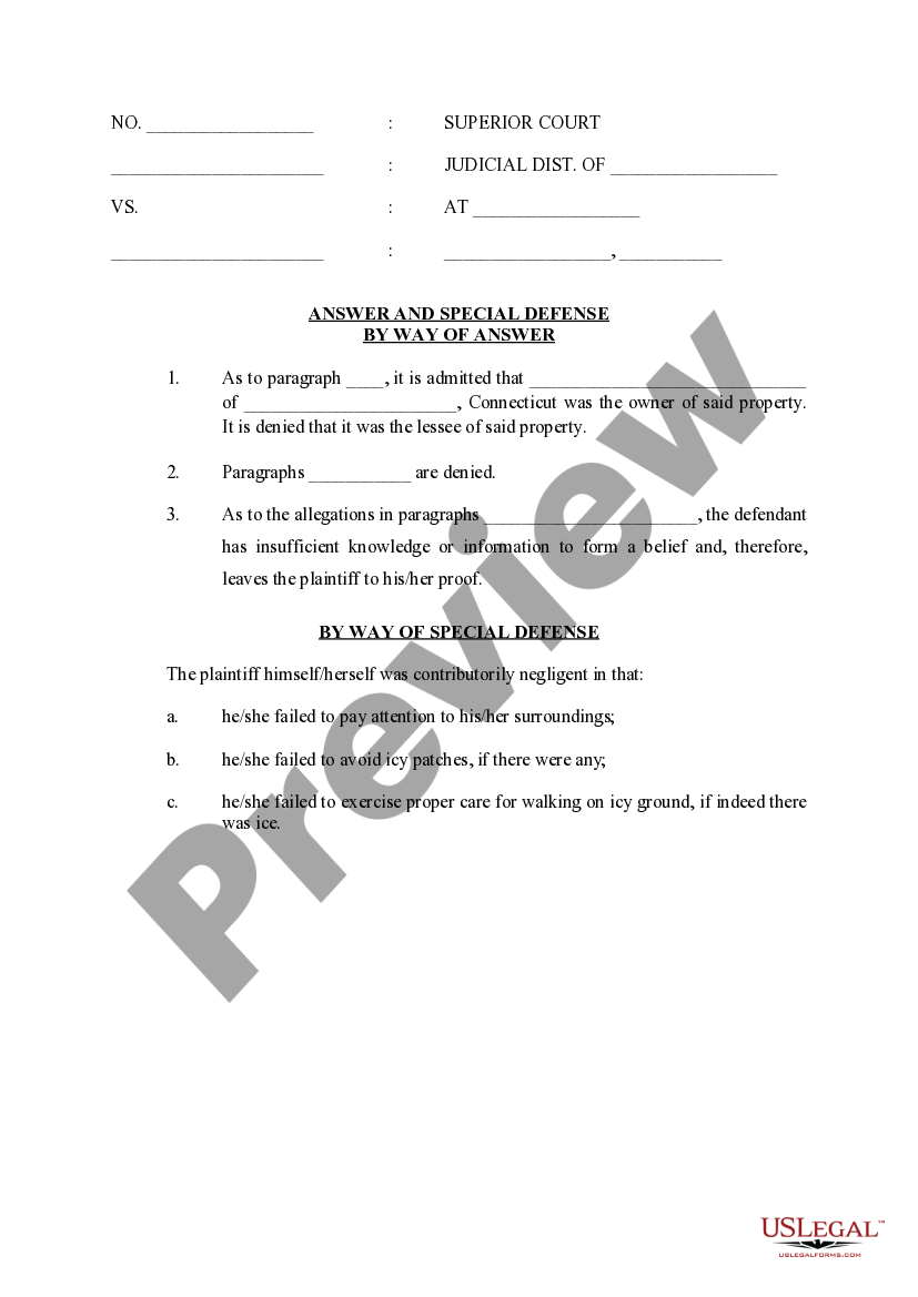 Connecticut Answer and Special Defense by Way of Answer US Legal Forms