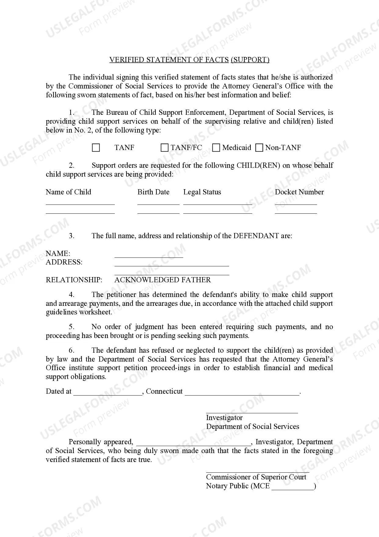 Preview Support Petition/Summons for Hearing/Verified Statement of Facts (Support)