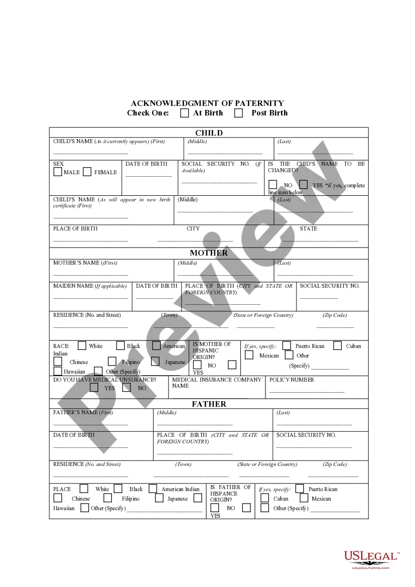 Get Acknowledgment of Paternity Preview Acknowledgment of Paternity