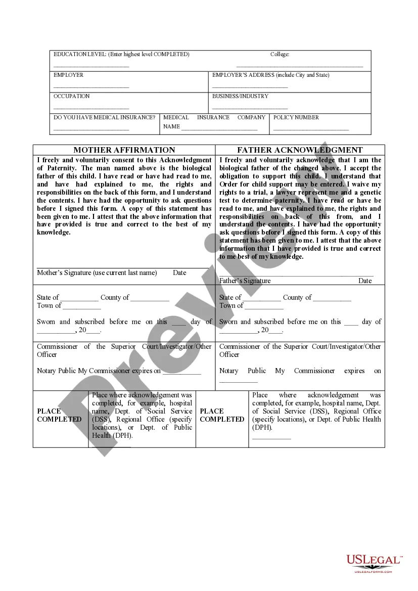 Get Acknowledgment of Paternity Preview Acknowledgment of Paternity