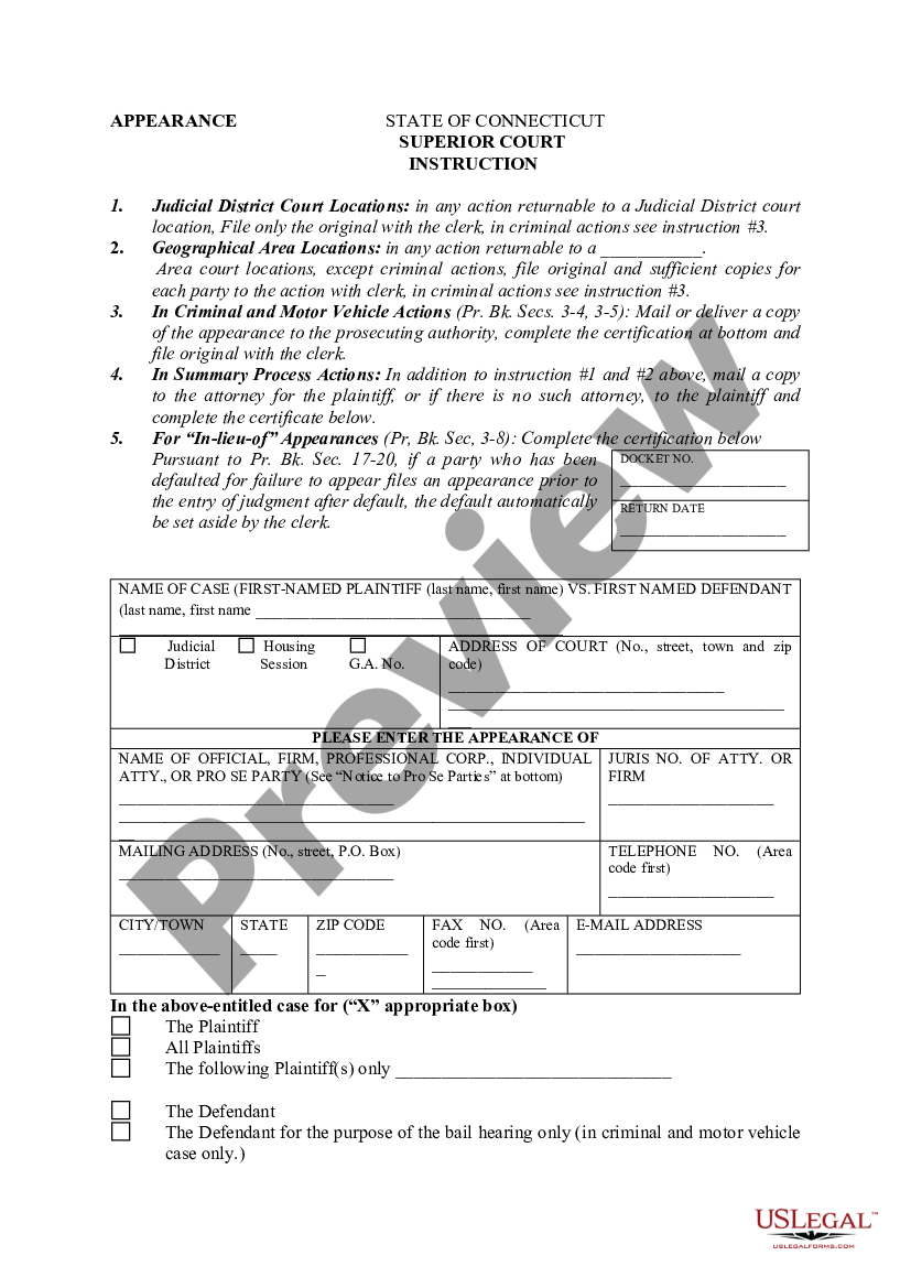 Connecticut Appearance | US Legal Forms