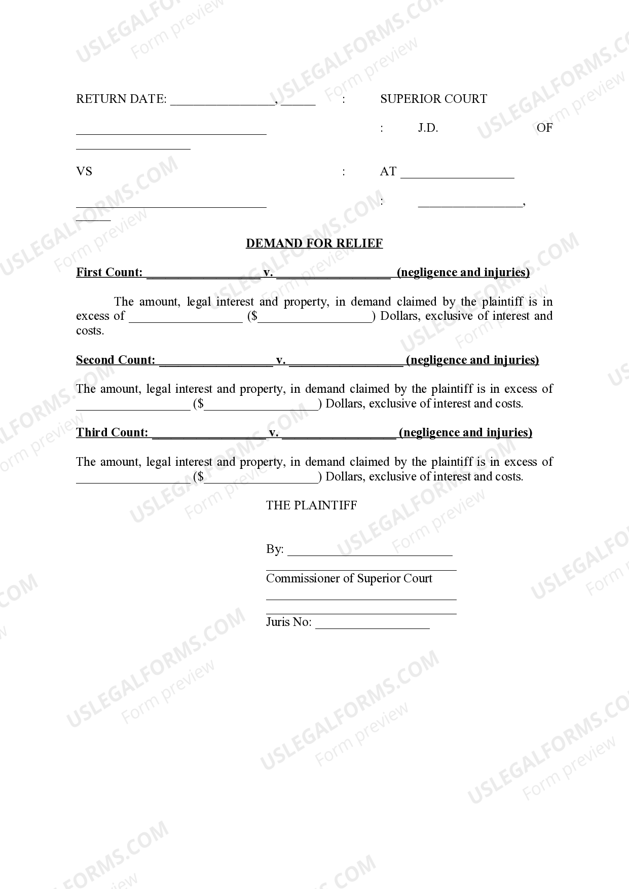 Complaint Personal Injury Withdrawal US Legal Forms