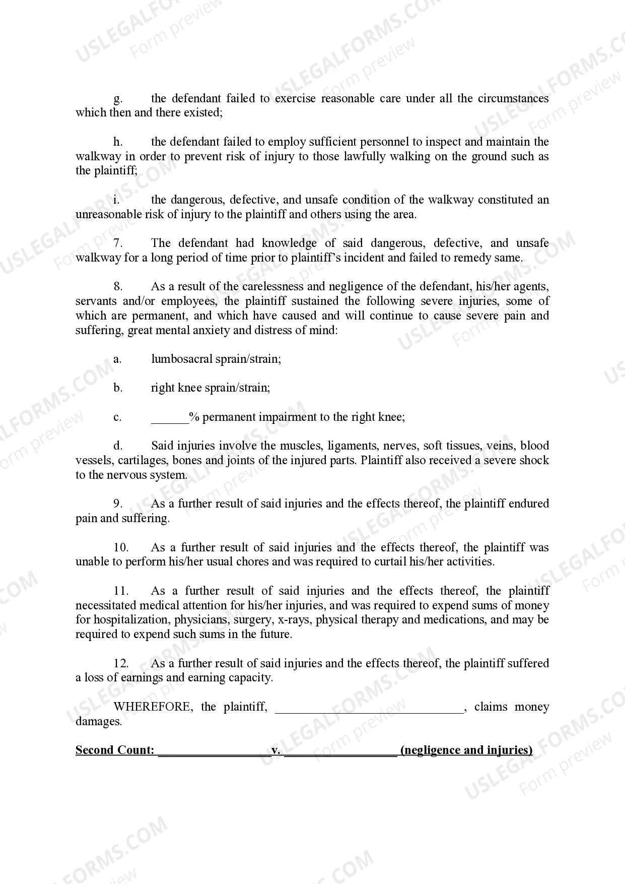 Preview Complaint (Personal Injury due to Negligence)