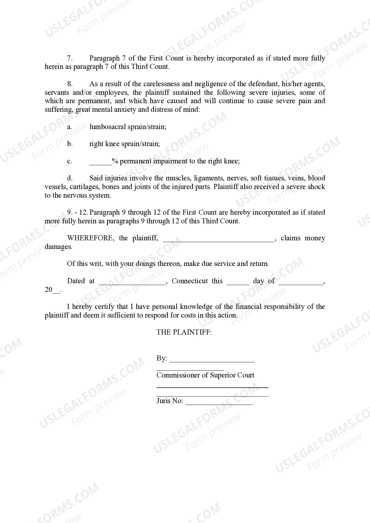 Preview Complaint (Personal Injury due to Negligence)