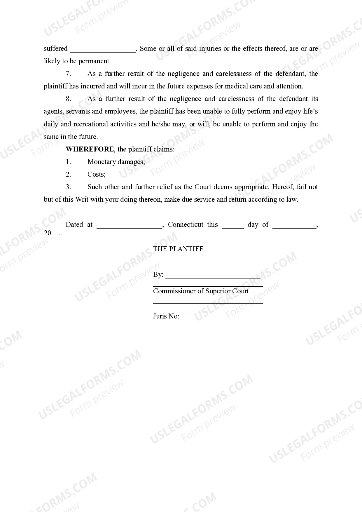 Preview Complaint (Personal Injury due to Defective Product)