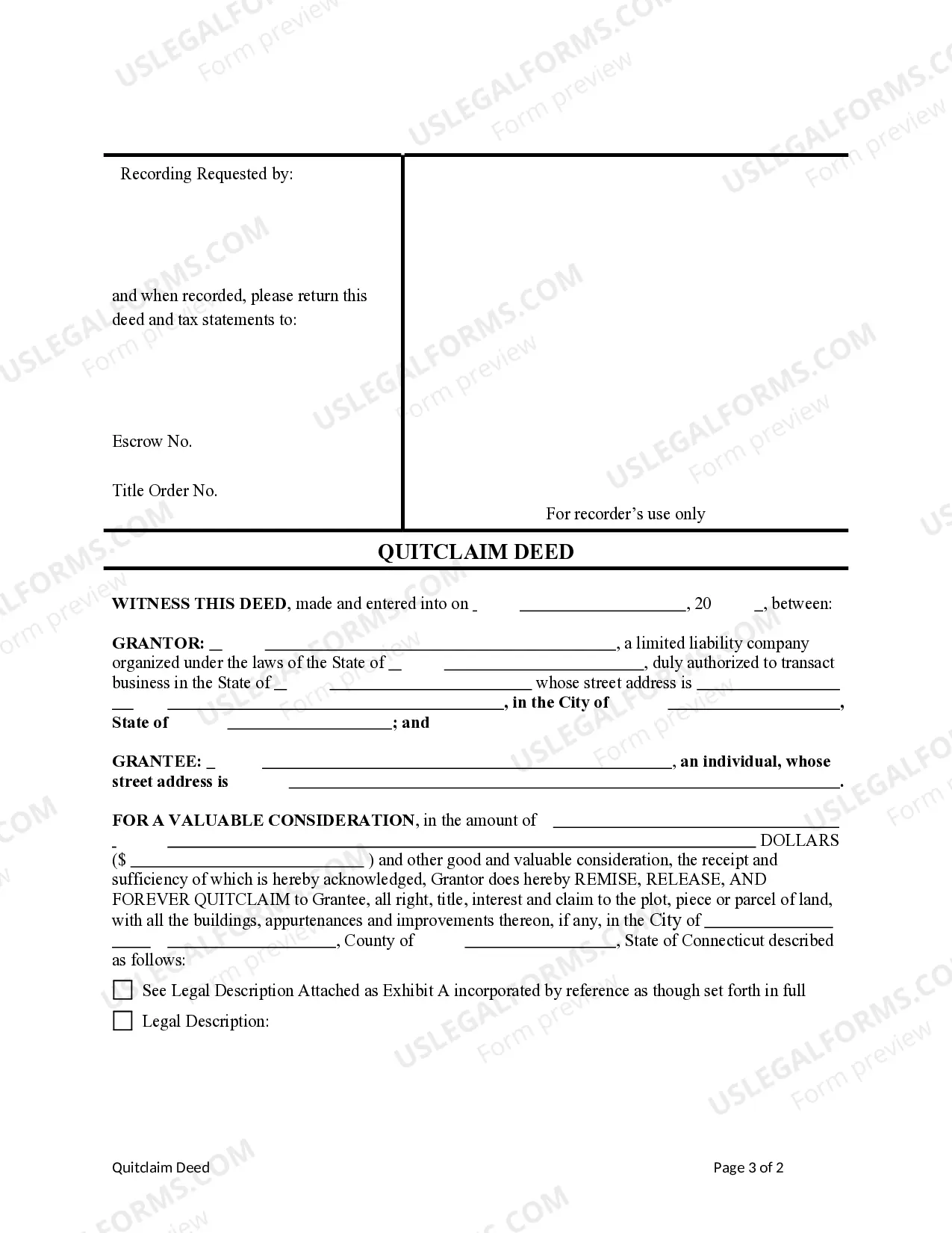 Preview Quitclaim Deed from an LLC to an Individual