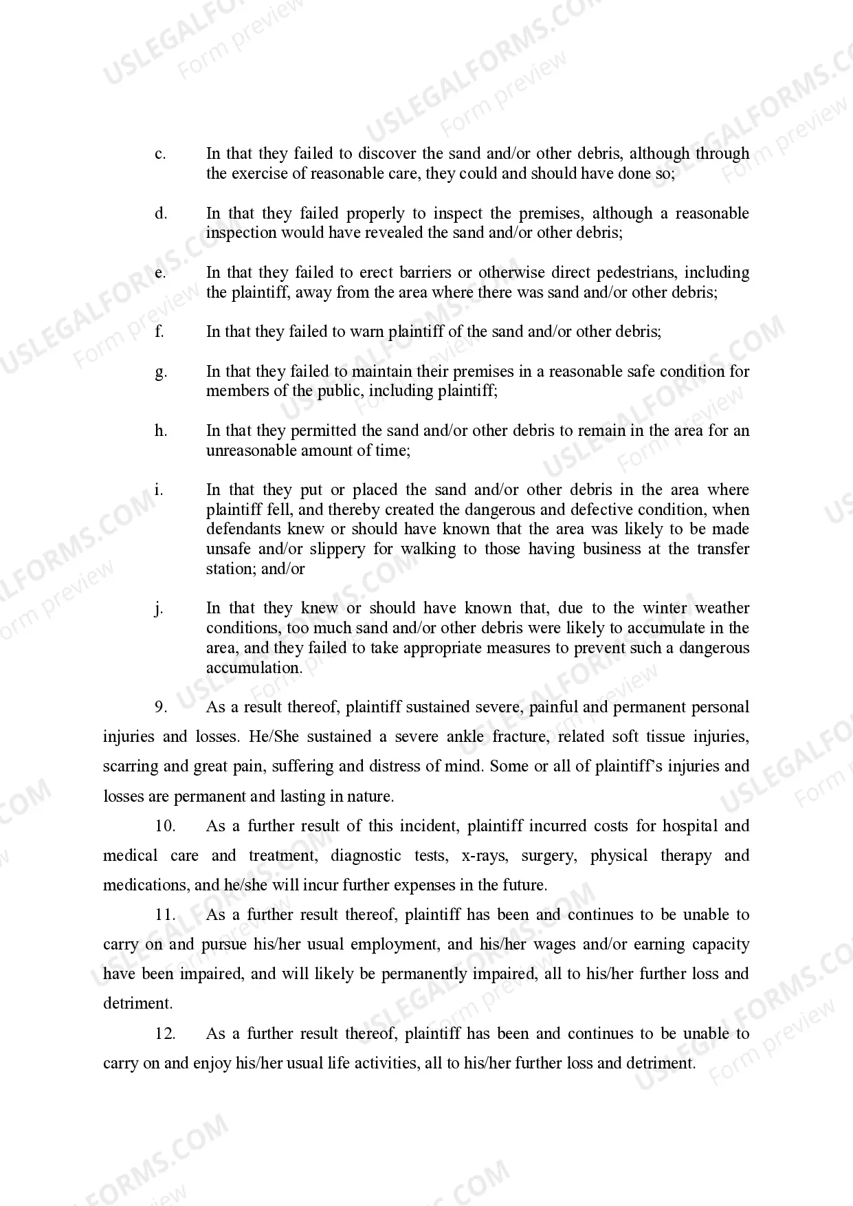 Preview Complaint (Personal Injury Claim against a City)