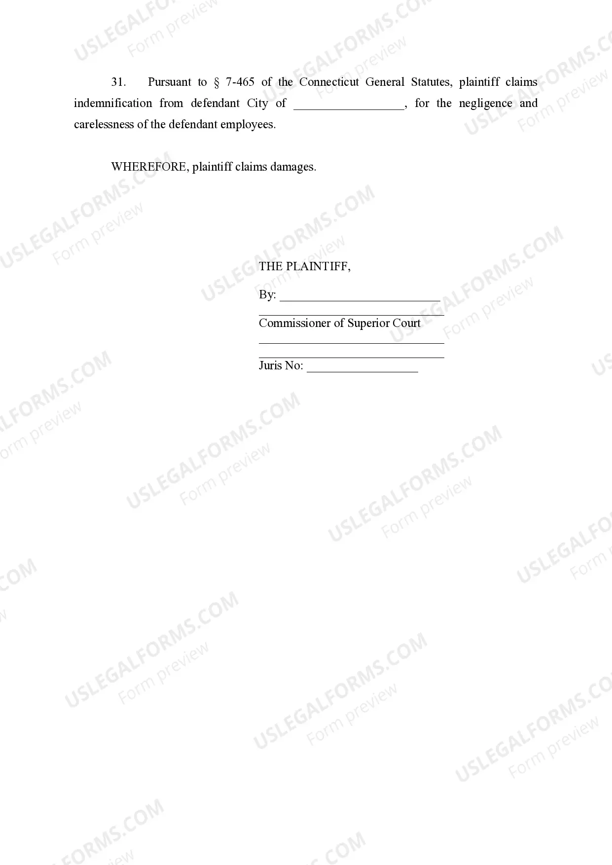 Preview Complaint (Personal Injury Claim against a City)