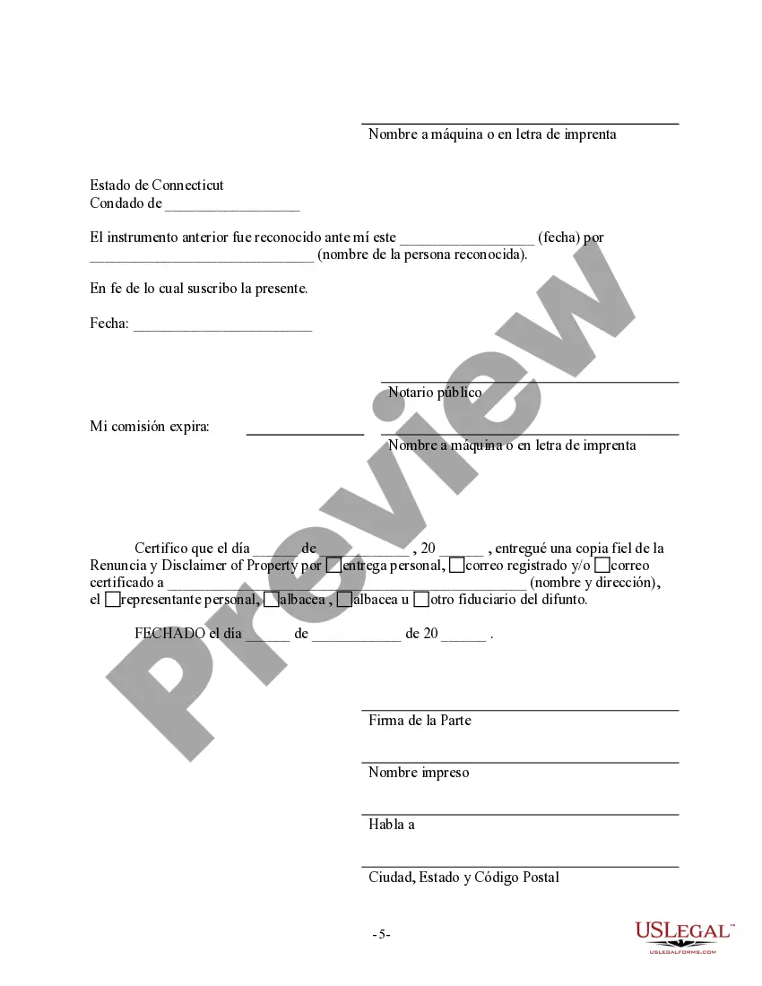 Preview Renuncia y descargo de responsabilidad de los intereses de bienes inmuebles en Connecticut