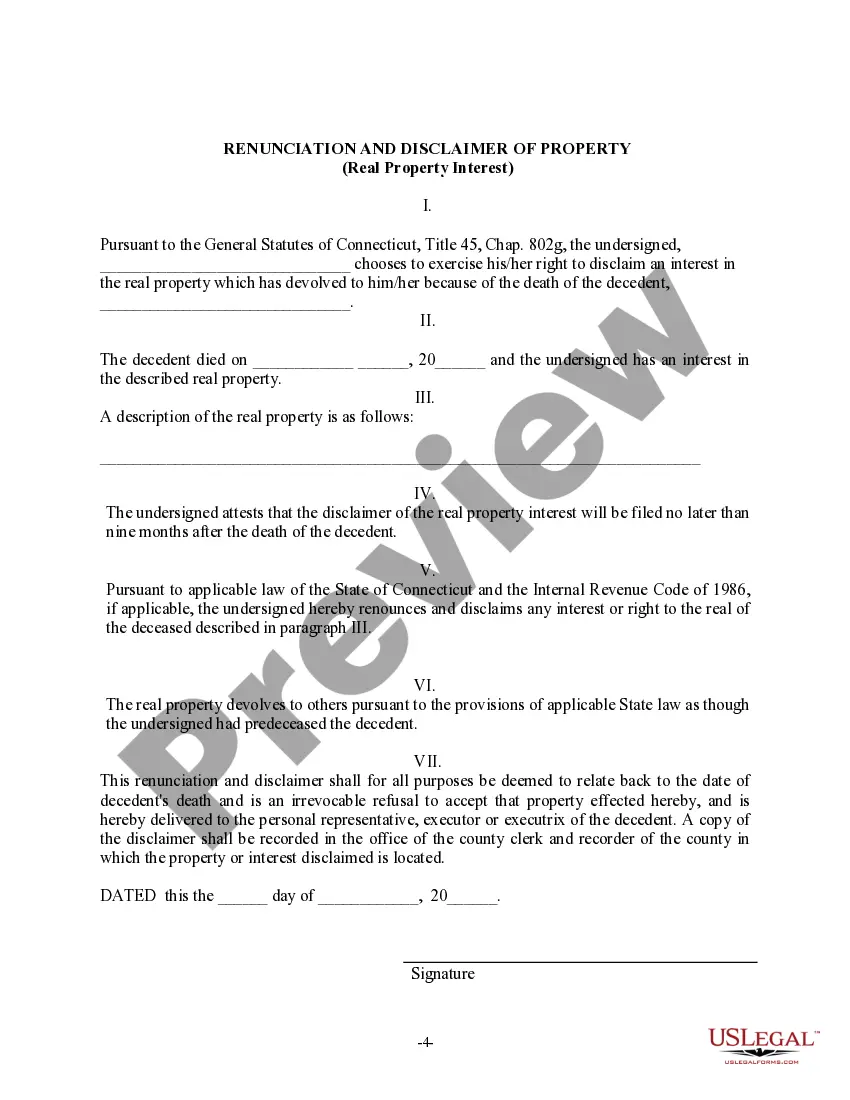 Preview Connecticut Renunciation And Disclaimer of Real Property Interest