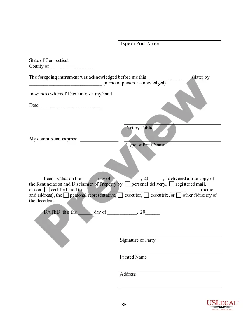 Preview Connecticut Renunciation And Disclaimer of Real Property Interest