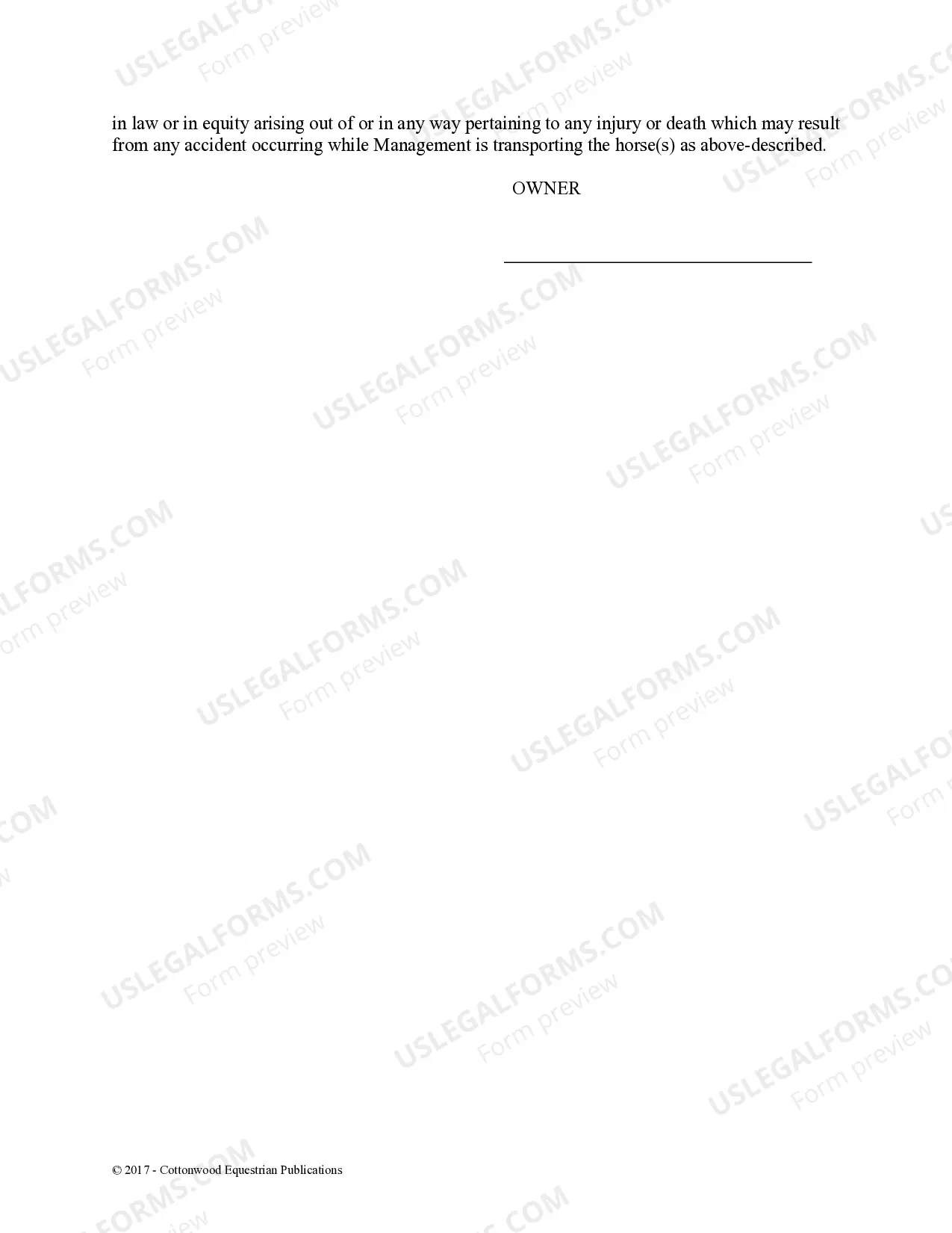 Preview Hauling Release and Waiver - Horse Equine Forms