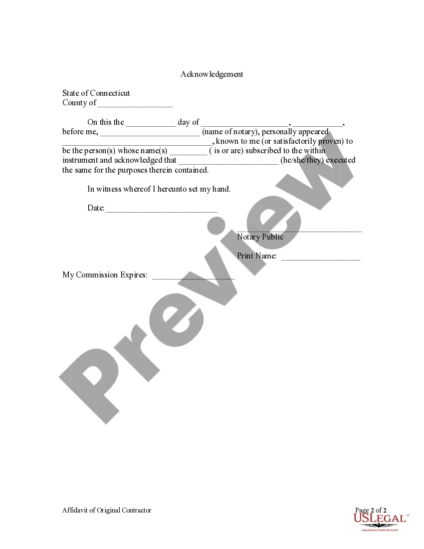 Preview Affidavit of Original Contractor by Individual