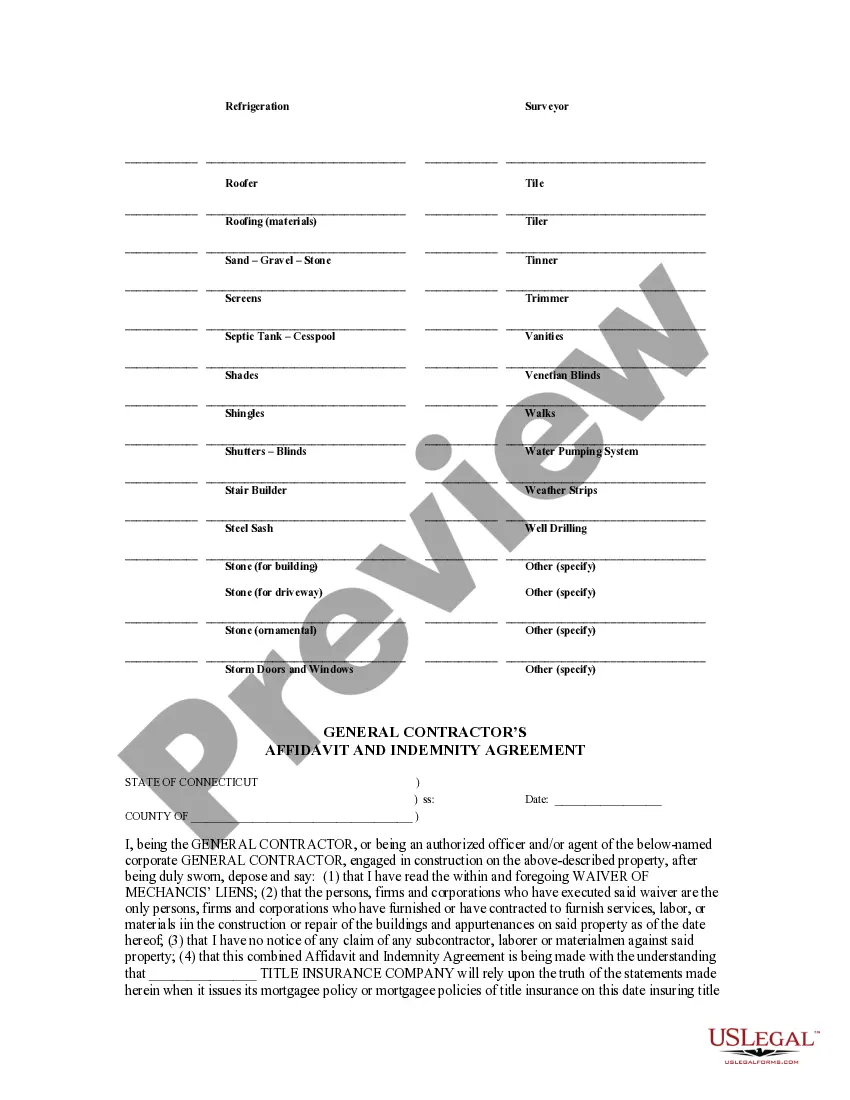 Preview Waiver of Mechanics Lien with General Contractor Indemnity Agreement