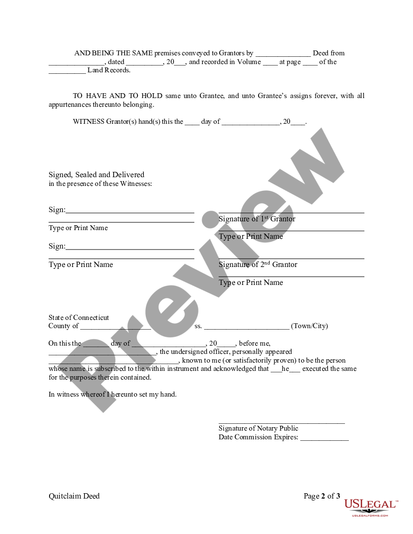 Connecticut Quitclaim Deed From Husband And Wife To Corporation Quit Claim Deed Connecticut 0438