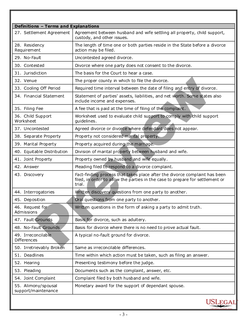 Connecticut Divorce Worksheet and Law Summary for Contested or