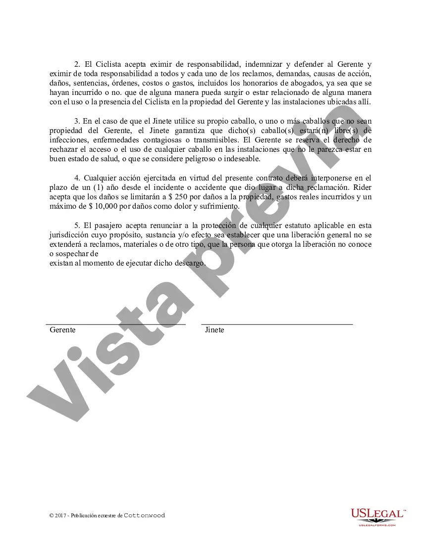 Preview Exención de responsabilidad Propietario Jinete - Formularios equinos de caballos