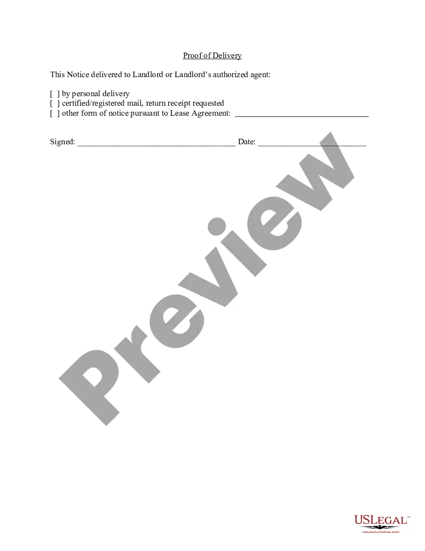 Preview Letter from Tenant to Landlord for 30 day notice to landlord that tenant will vacate premises on or prior to expiration of lease