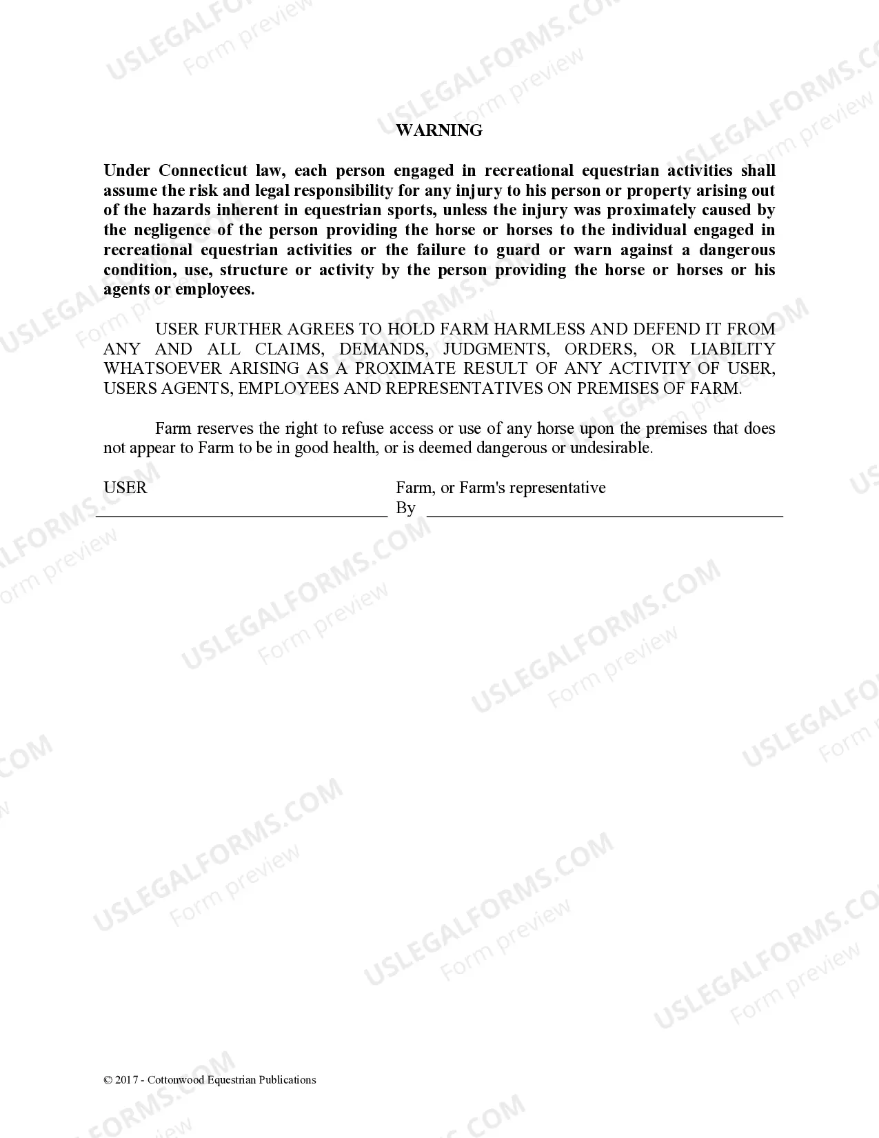 Preview Facility Release Agreement - Show Or Clinic - Horse Equine Forms