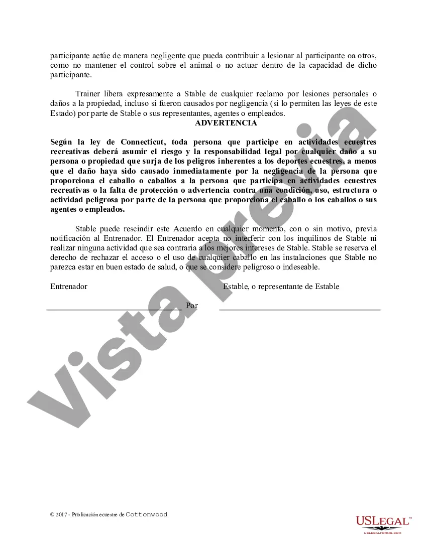 Preview Acuerdo de uso de las instalaciones del entrenador - Formularios equinos de caballos