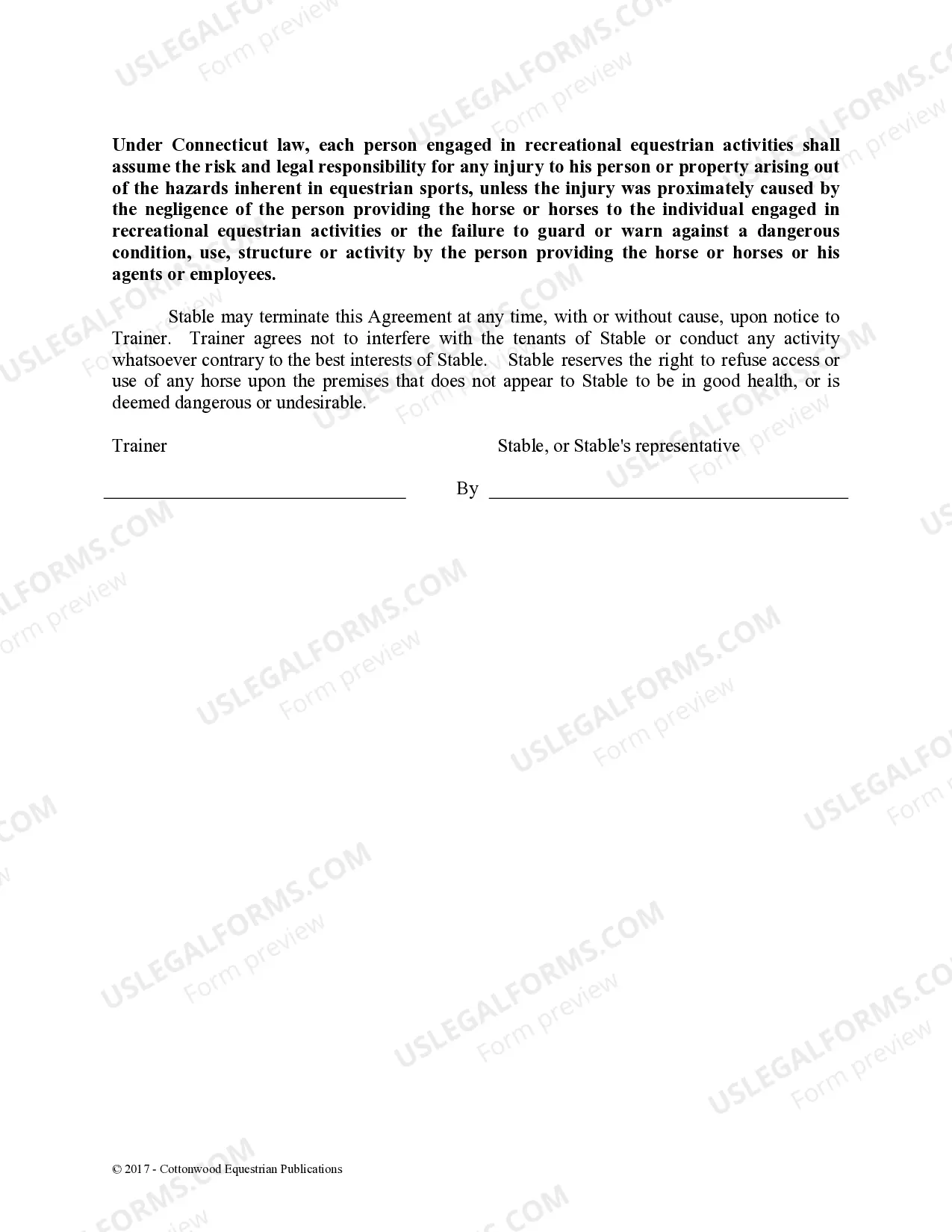 Preview Trainer's Facility Use Agreement - Horse Equine Forms