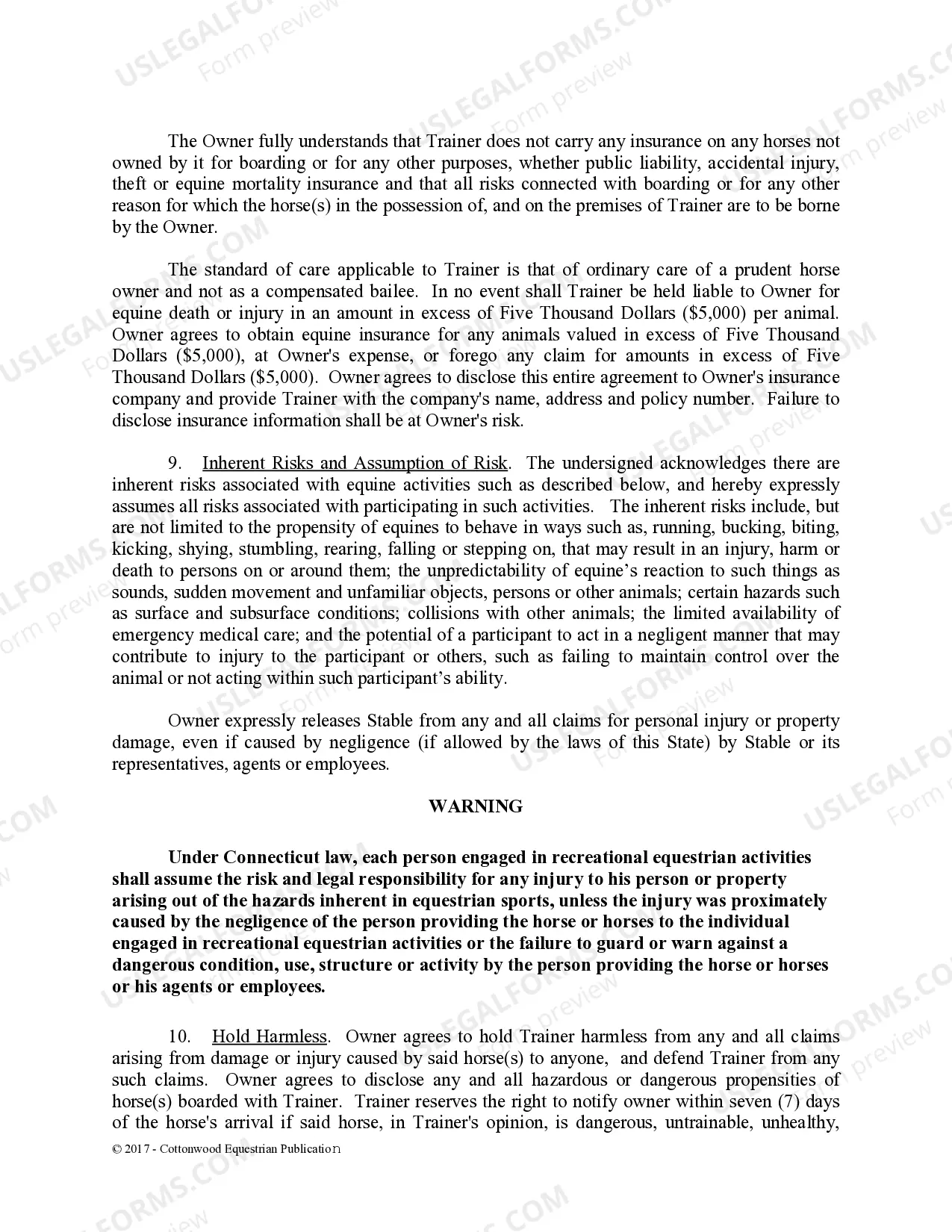 Preview Training Contract - Horse Equine Forms