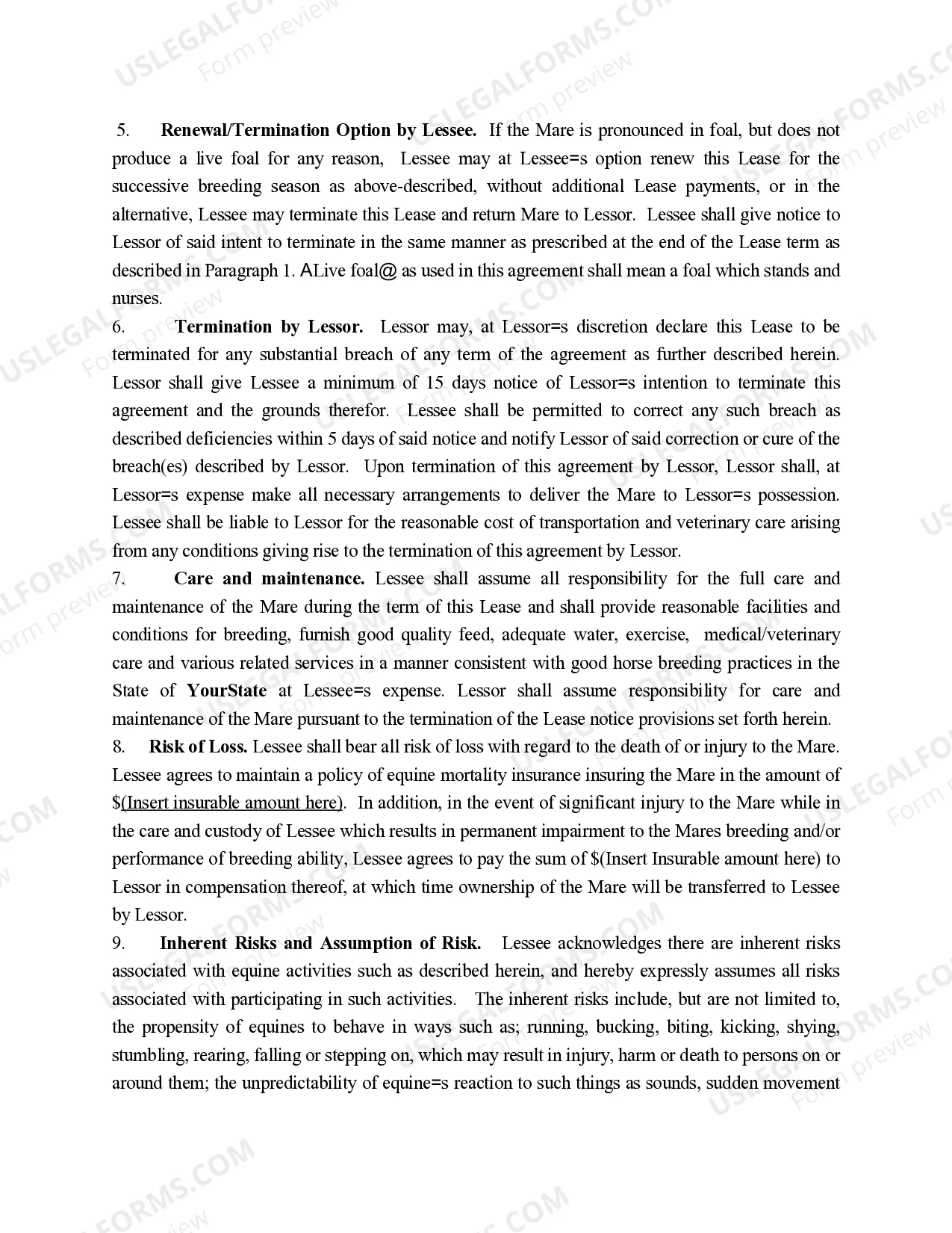 Preview Connecticut Brood Mare Lease Agreement