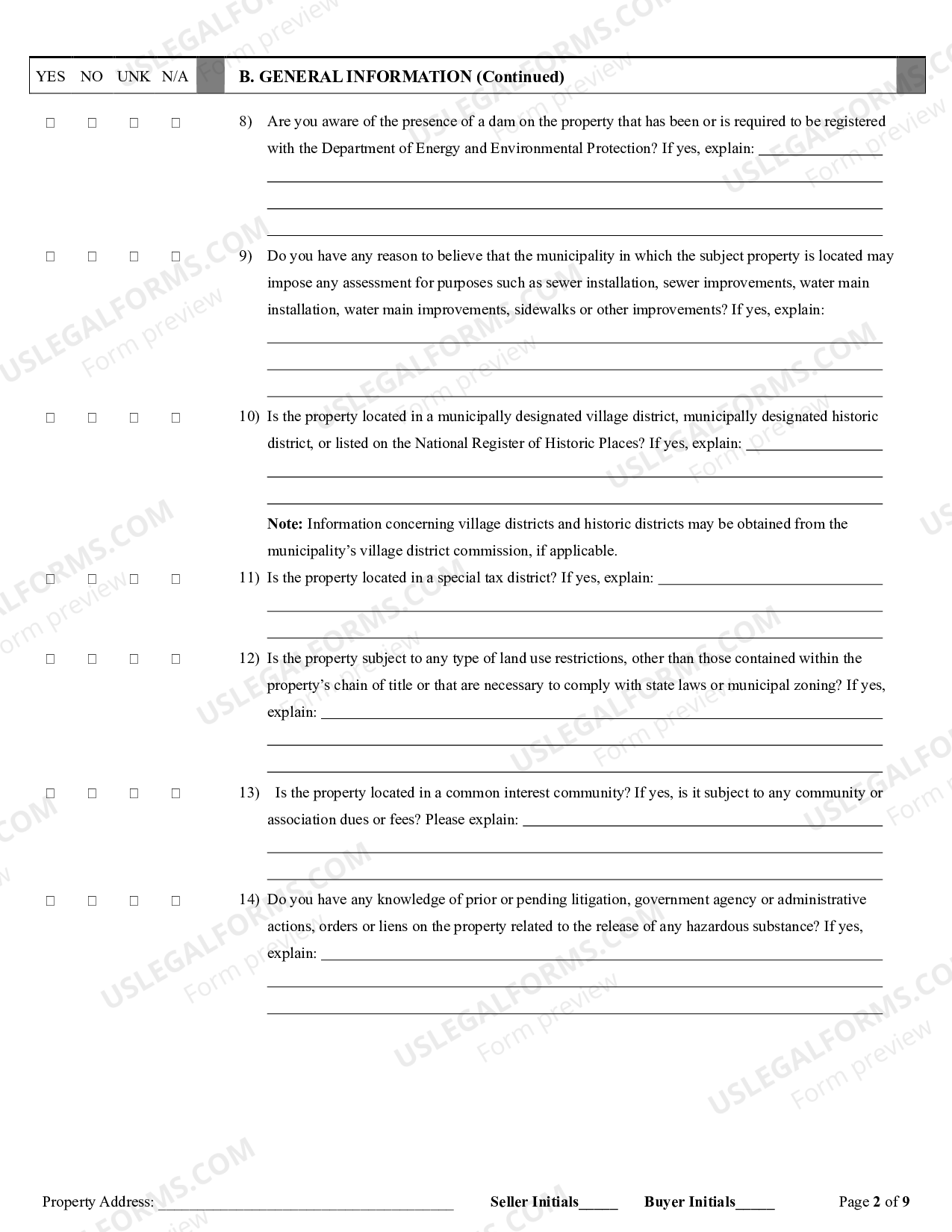 Connecticut Residential Real Estate Sales Disclosure Statement Ct