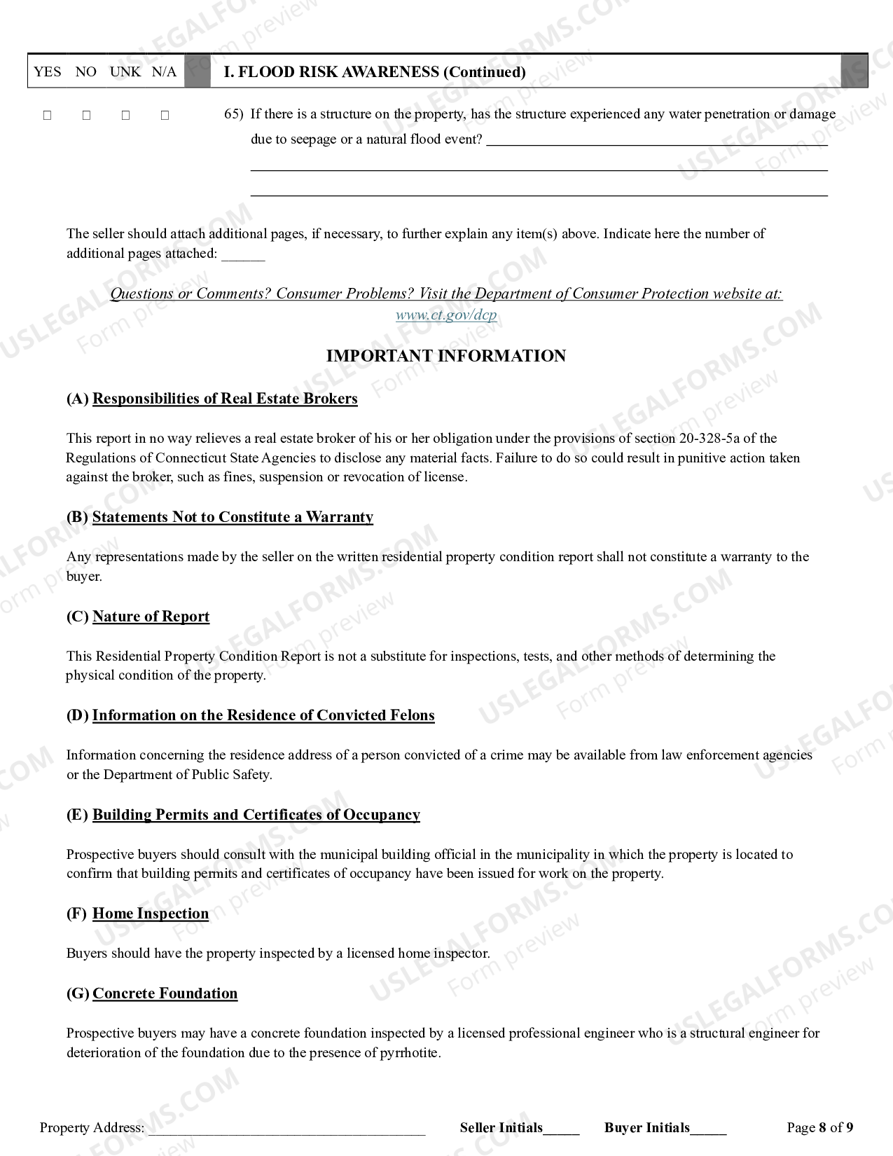 Connecticut Residential Real Estate Sales Disclosure Statement Ct