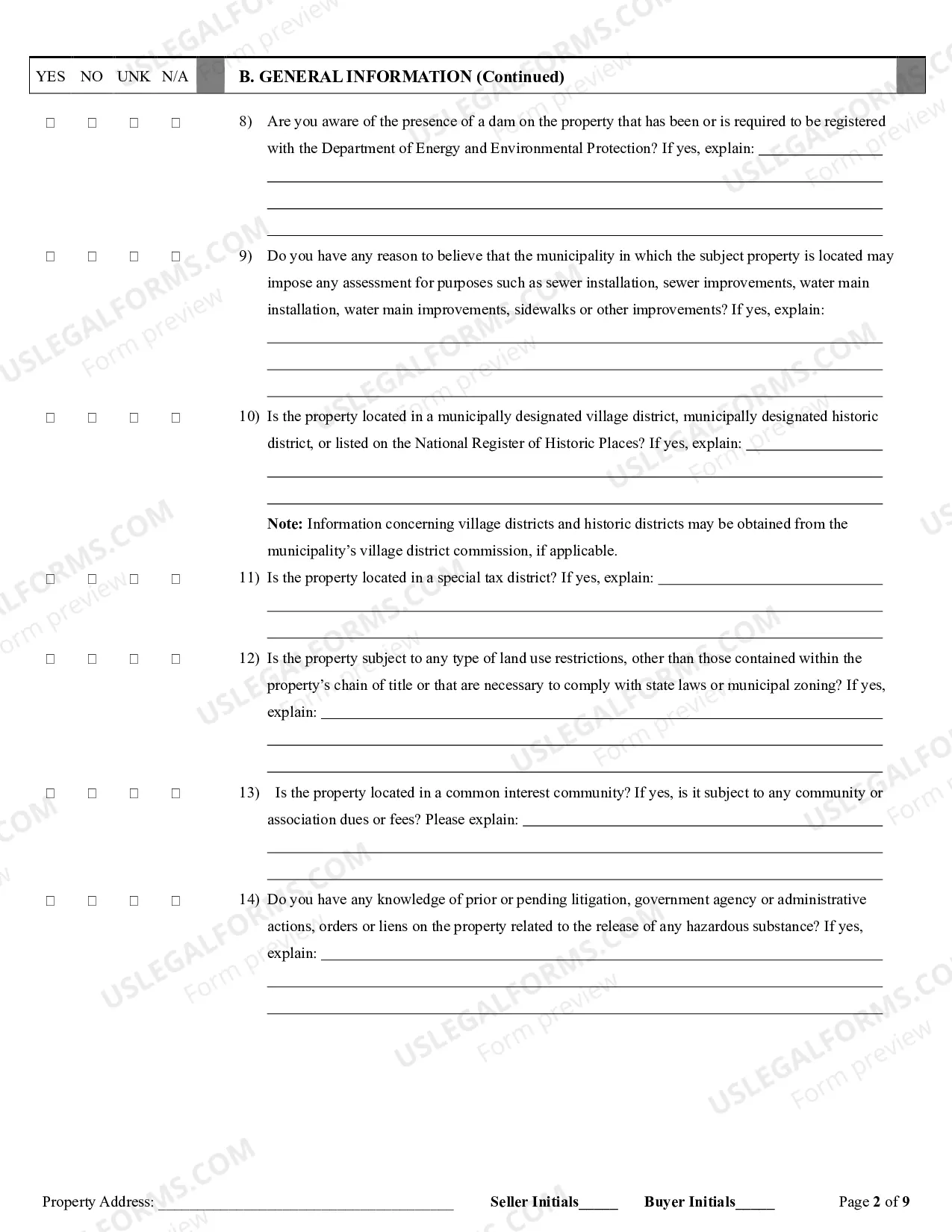 Preview Residential Real Estate Sales Disclosure Statement