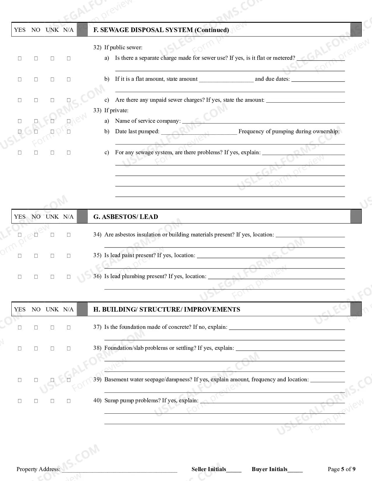 Preview Residential Real Estate Sales Disclosure Statement